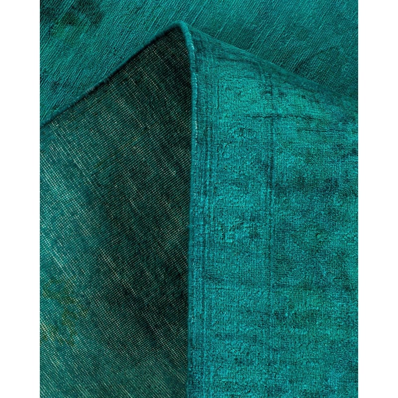 Overton Hand Knotted Wool Vintage Inspired Modern Contemporary Overdyed Green Area Rug - 5' 1" x 7' 9"