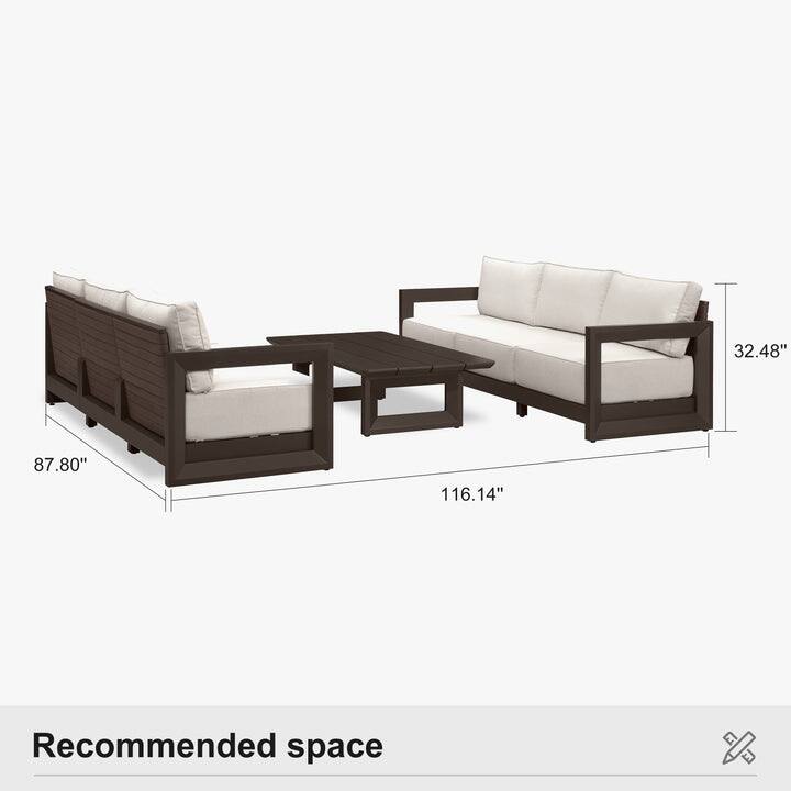 PURPLE LEAF Caesar Open-End White Outdoor Couch with 9.6" Thick for Yard Porch Deck Patio Conversation Sets