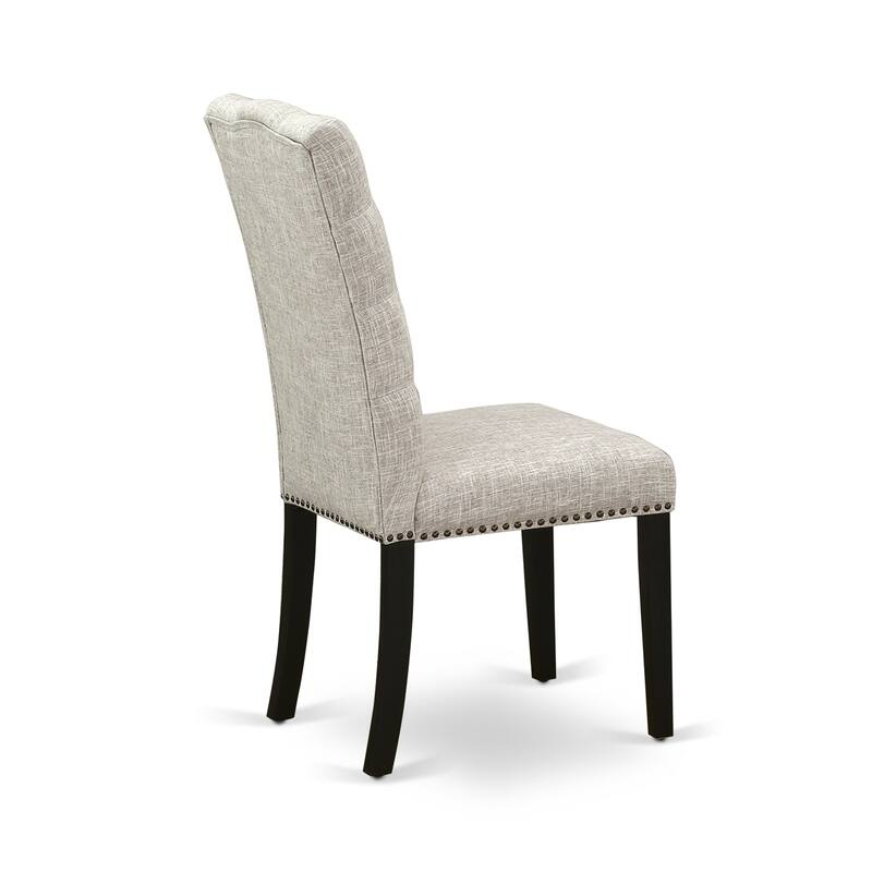 East West Furniture 3 Piece Dinette Set- a Round Dining Table and 2 Linen Fabric Parsons Dining Chairs, (Finish Options)