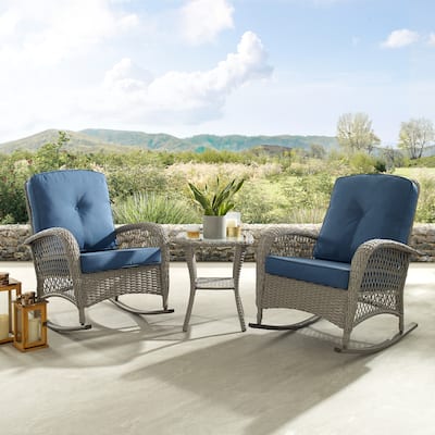 Corvus Salerno Outdoor 3-piece Wicker Chat Set with Rocking Chairs