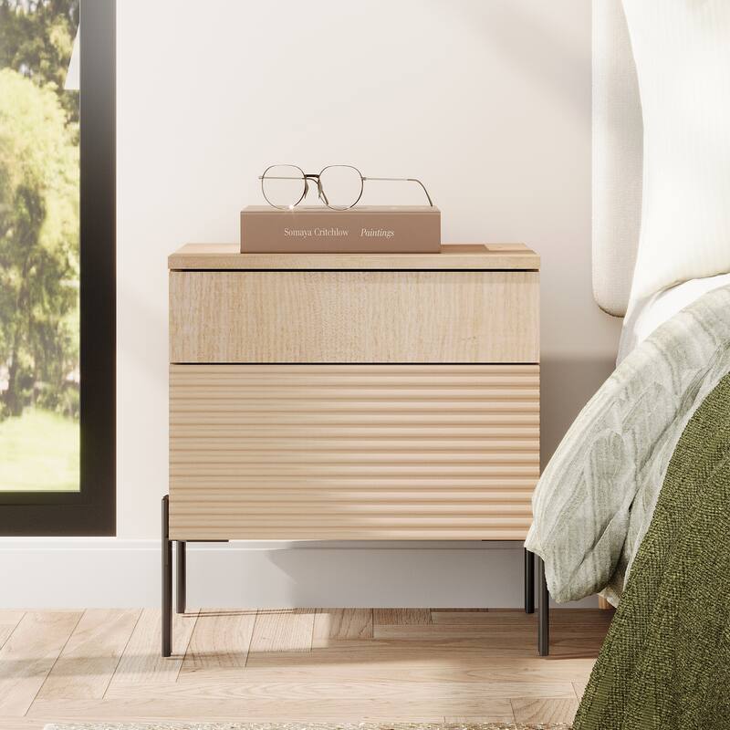WAMPAT 2 Pcs Bedroom Set, 6 Drawer Dresser And Nightstand Set For Bedroom,Hidden Handles, Reed Pattern & Double Chopsticks Legs