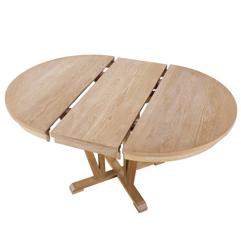 Solid Wood Extendable Round Table and X Back Chairs 5-piece Dining Set