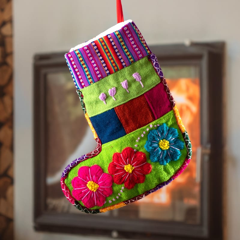 Novica Handmade Christmas Winds Embroidered Christmas Stocking