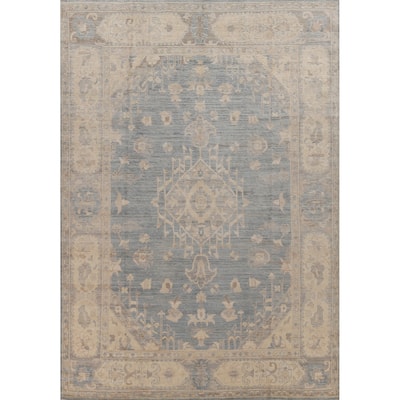 Hand Knotted Oriental 100% Wool Carpet Transitional Medallion Navy Blue & Blues Oushak Area Rug - 11' 10'' X 9' 0''