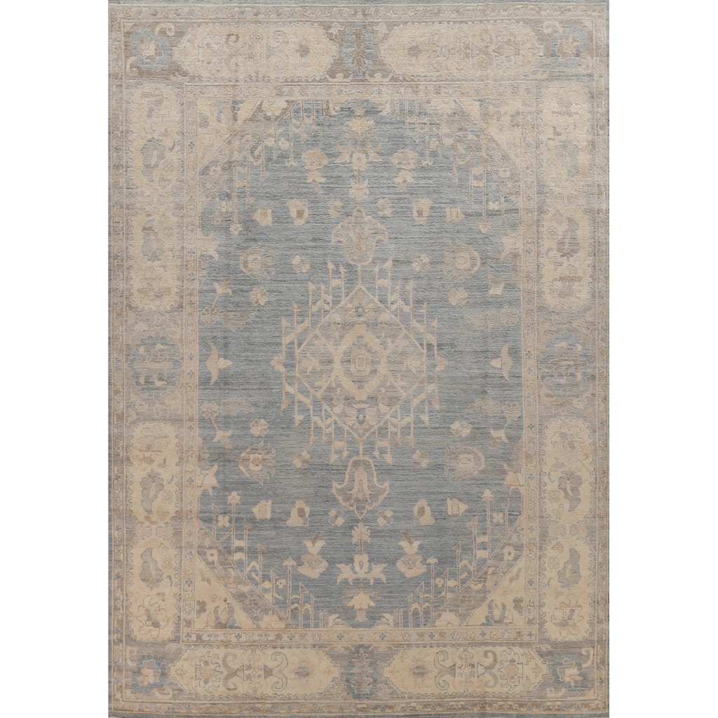 Hand Knotted Oriental 100% Wool Carpet Transitional Medallion Navy Blue & Blues Oushak Area Rug - 11' 10'' X 9' 0''