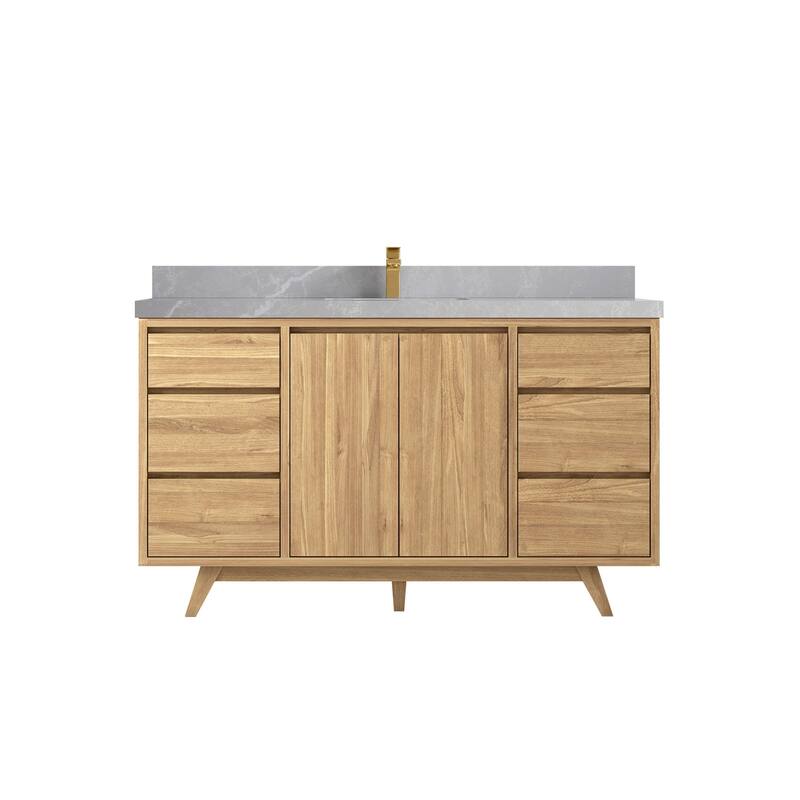 Willow Collections 60 in. W x 22 in. D Madison Teak Single Sink Bathroom Vanity with Countertop - 2" Pearl Gray - Light Natural Teak