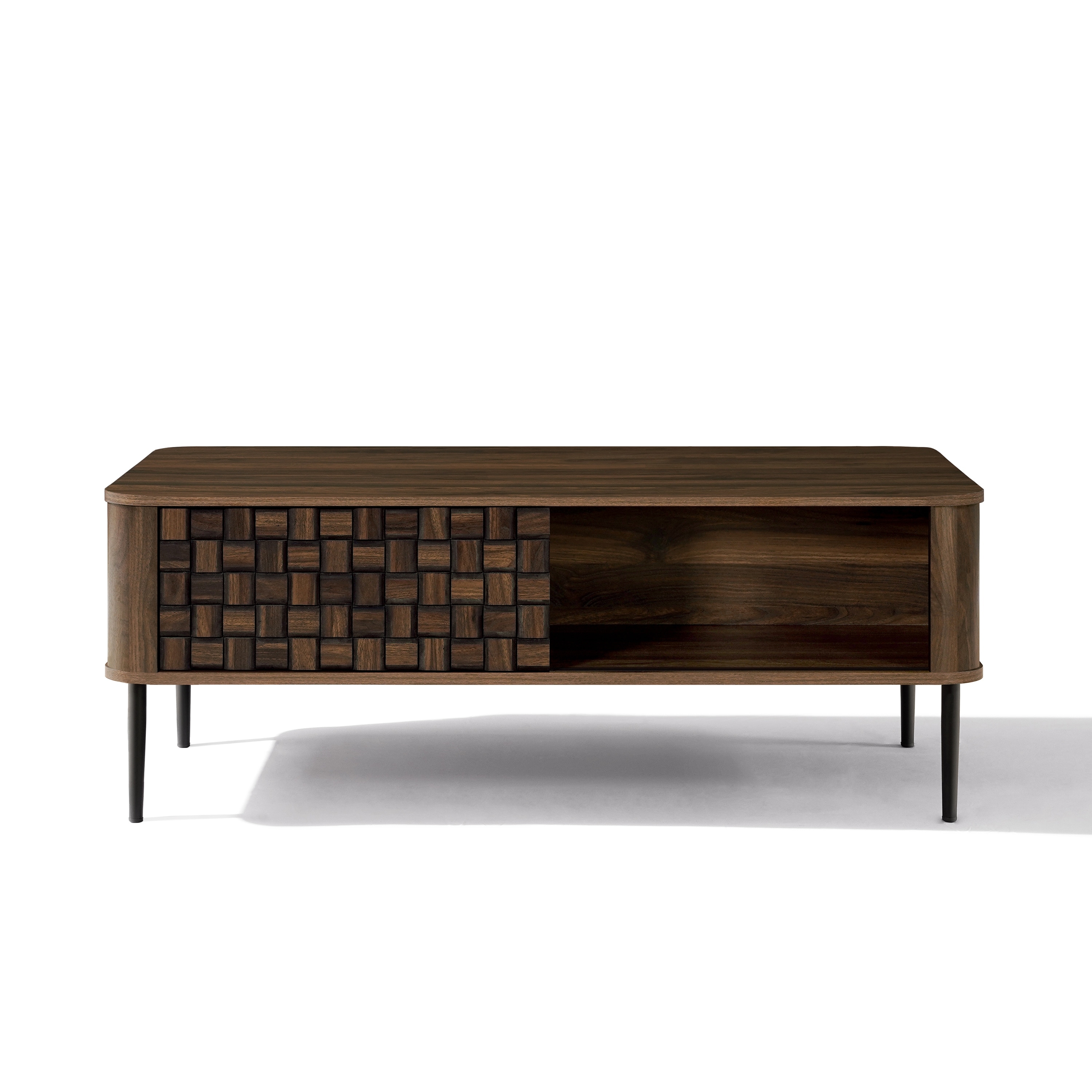 Dark Oak with Basket Weave Design Manufactured Wood 1-Sliding Door Coffee Table - 18.3" H x 47.2" W x 23.6" D