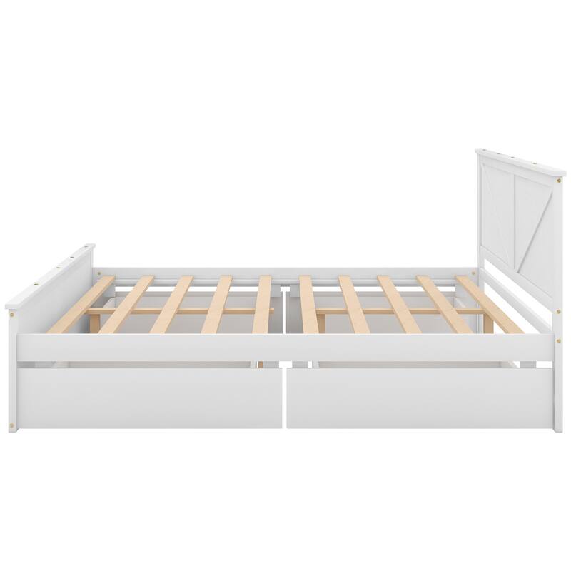 King Size Wooden Platform Bed with Four Drawers