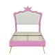 preview thumbnail 6 of 25, Modern Twin Upholstered Princess Bed with Crown-Shaped Headboard, LED Lighting, Pink & White Frame, Sturdy Quiet Design