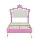 preview thumbnail 6 of 11, Twin Size Upholstered Bed Frame with LED Lights, Crown Headboard, Adjustable Height for Girls, No-Noise Design, Pink+White