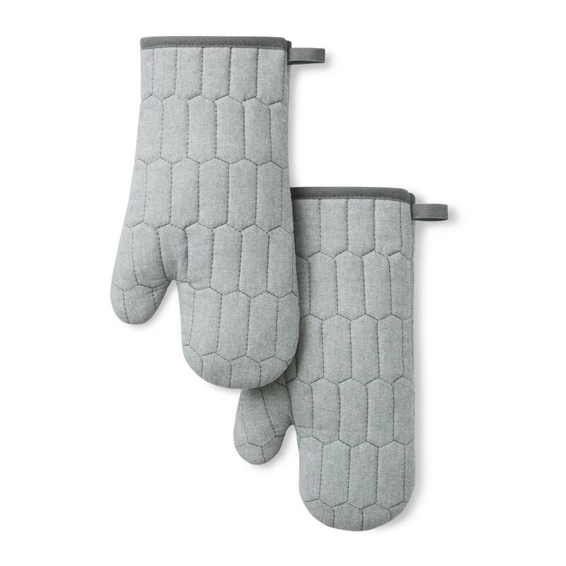 MARTHA STEWART Honeycomb Quilted Chambray Oven Mitt 2-Pack Set - 7"x13" - Grey