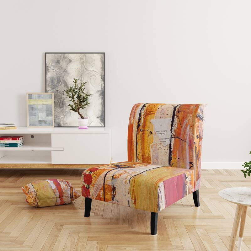 Designart "Orange Glam Natural Wood" Upholstered Traditional Accent Chair - Arm Chair