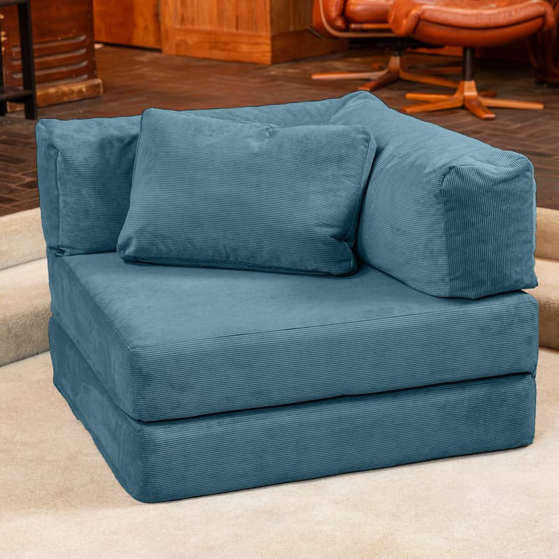 Jaxx Unsofa Modular Convertible Sectional Sofa with Fold Out King Sleeper Bed - Chair. - Corduroy Aqua Blue