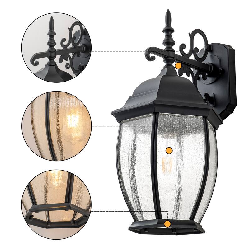 C Cattleya Matte Black Aluminum Outdoor Wall Sconce with Seeded Glass