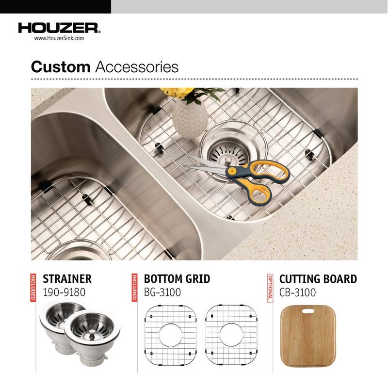 Houzer ED-3108-C Elite 31-1/2" Undermount Double Basin Stainless Steel - Stainless Steel