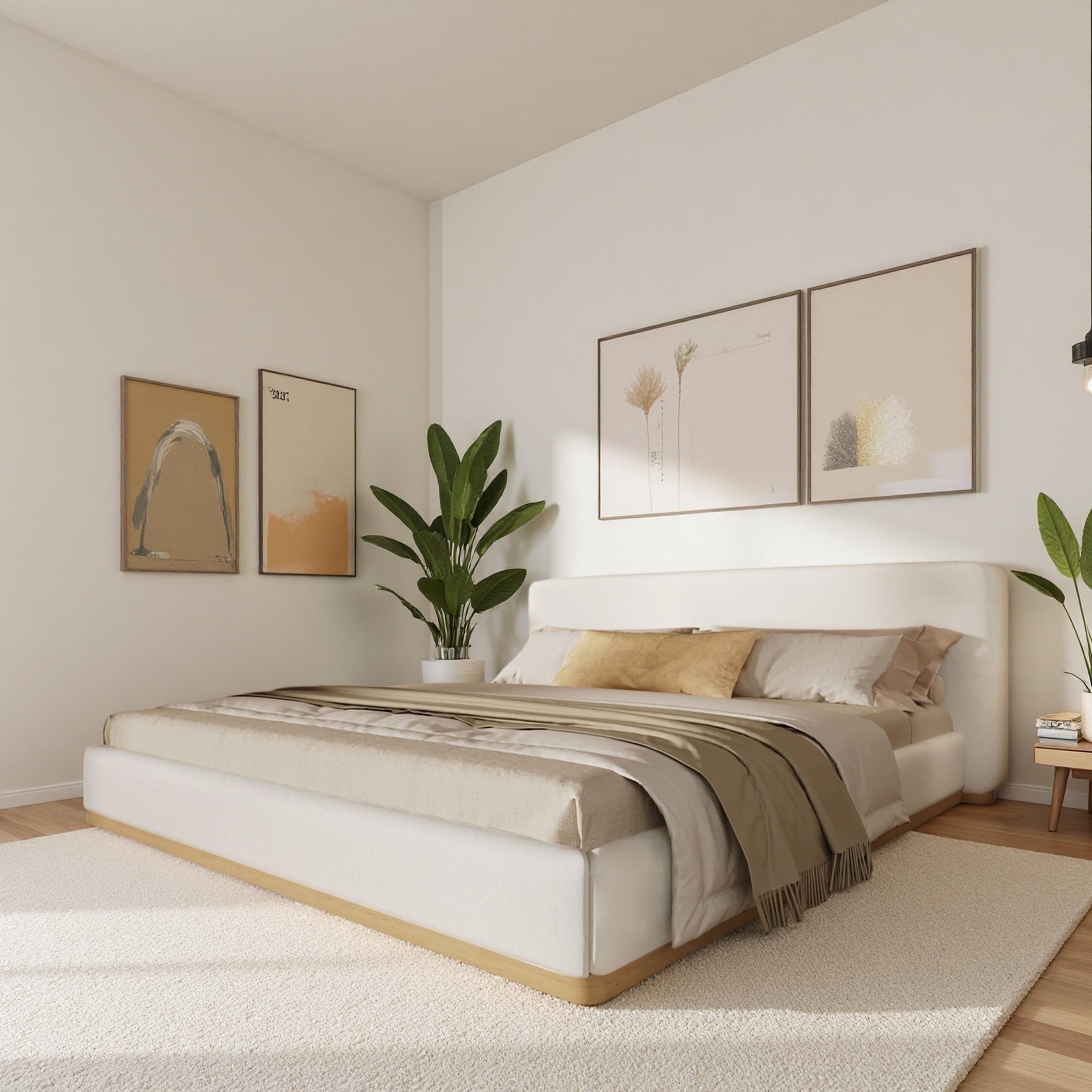 Upholstered Platform Bed with Solid Wood Frame
