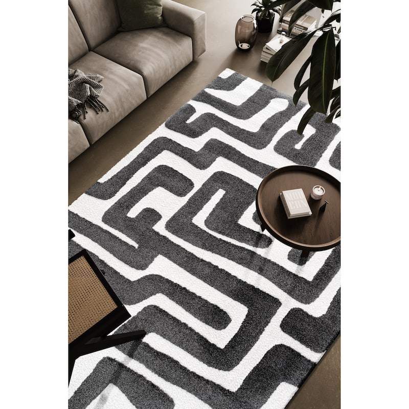 Lillian Black and Ivory Recycled Polyester Area Rug - 6' x 9'