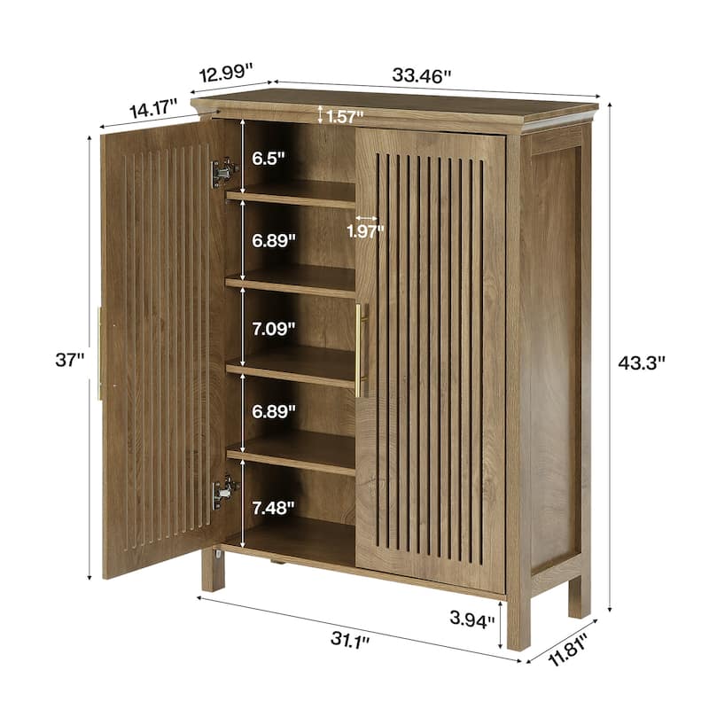 24 Pair Shoe Storage Cabinet With Door And Adjustable Shelves - 5-TIER