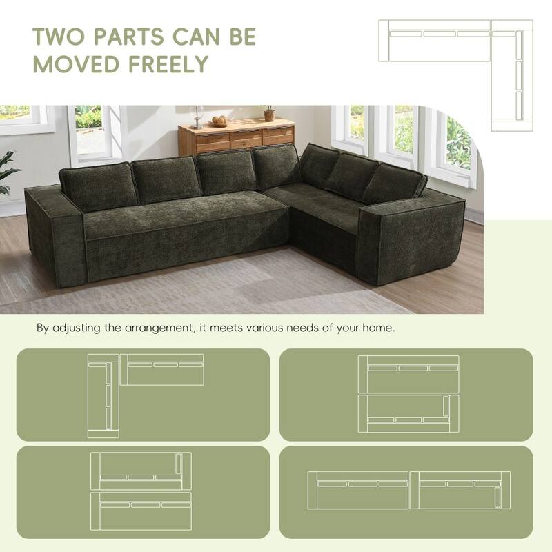 129.5" Minimalist Style Chenille L-shaped Modular Sectional Sofa with Removable Cushions