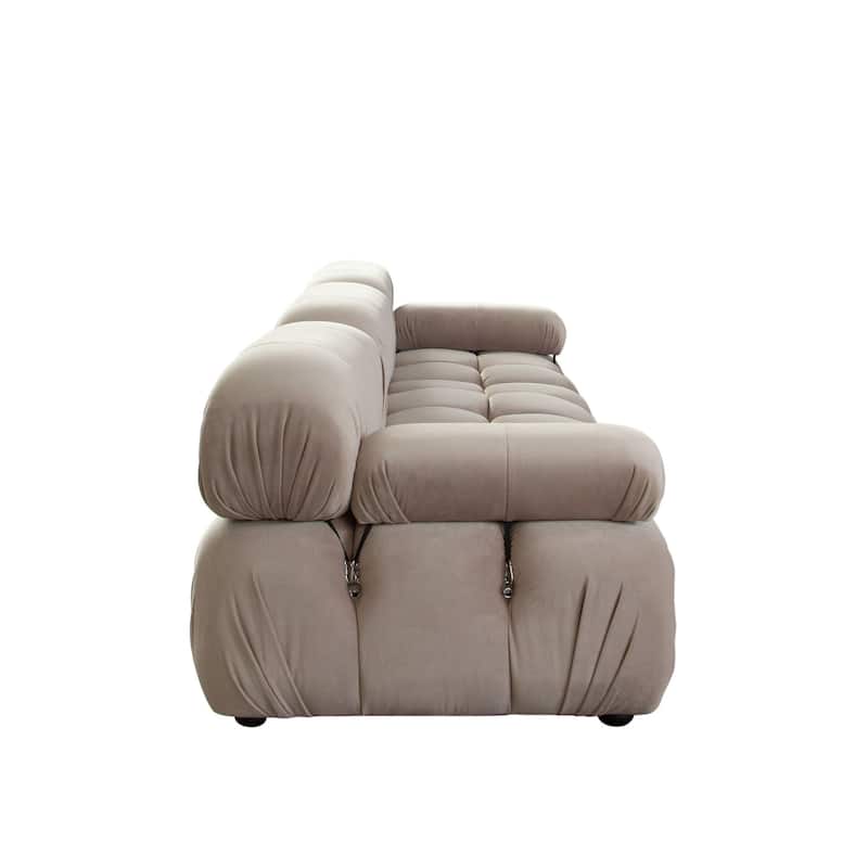 Hito 3 Piece 111 Inch Modular Sofa Set, Tan Brown Bubble Grid Tufting