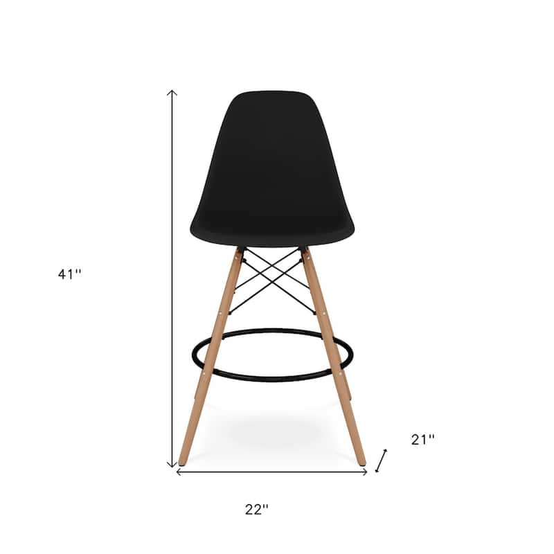 Plastic Seat Brown Wood Counter Height Bar Chair with Footrest - 21” x 22” x 41” (D x W x H)