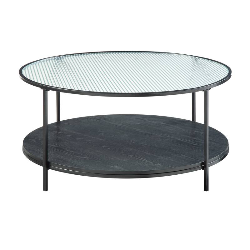 2pc Modern Occasional Table Set Coffee Table Glass Top End Table Metal - Black