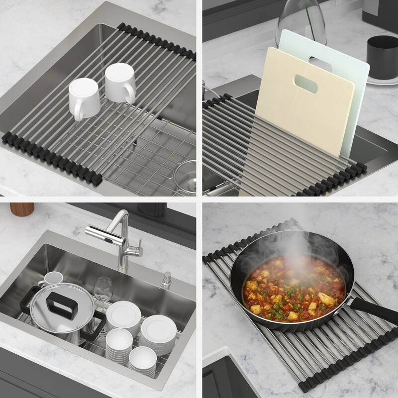 33" Drop-in Kitchen Sink with Pull-out Faucet and Soap Dispenser 33x22x10 inch Single Bowl 16 Gauge Stainless Steel