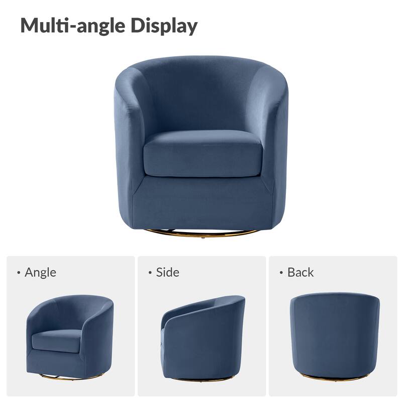 Eleuterio Modern Velvet Curved Swivel Accent Barrel Chair with Metal Base by HULALA HOME