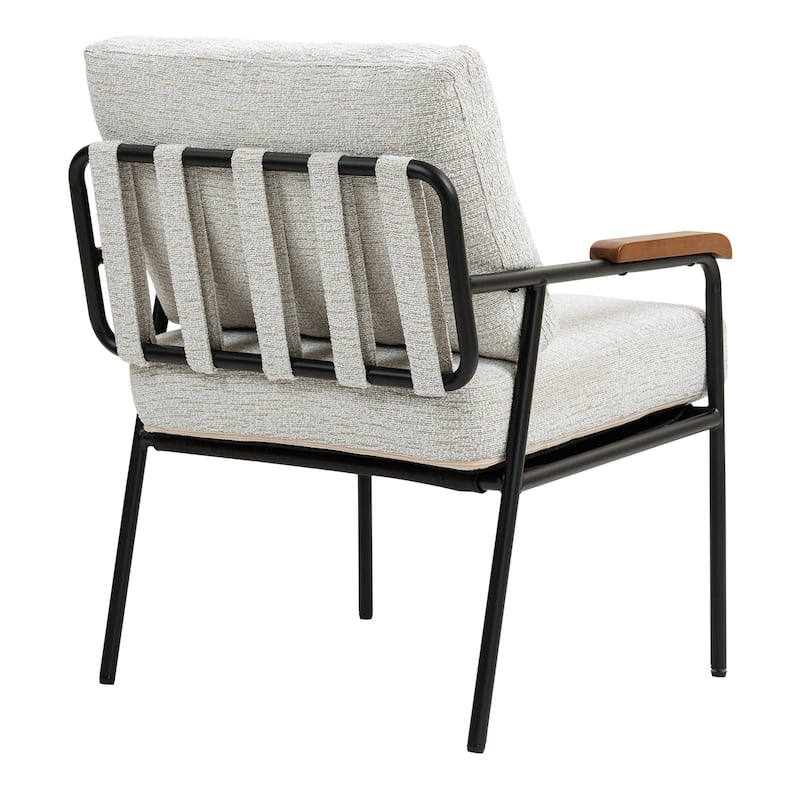 Fabric Accent Chair with Wood Armrests and Metal Frame