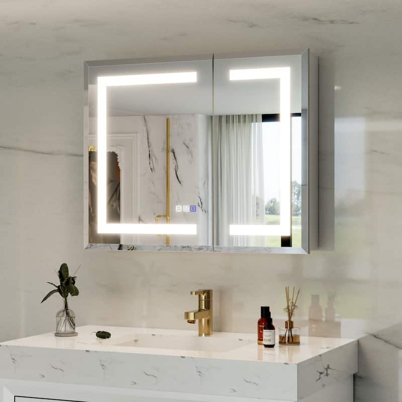 30-48'' W x 24'' H Surface or Recessed LED Bathroom Medicine Cabinet With Mirror,Defog & Quiet Hinges