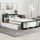 preview thumbnail 1 of 10, Full Size Platform Bed with Trundle and USB Charging, Wooden Kids Bed Frame with Storage Headboard and Footboard, White+Green Green