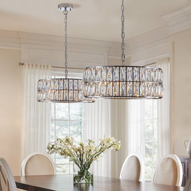 Crystal Chandeliers, 5-Tier Round Flush Mount Chandelier Light Fixture, Contemporary Ceiling Lighting