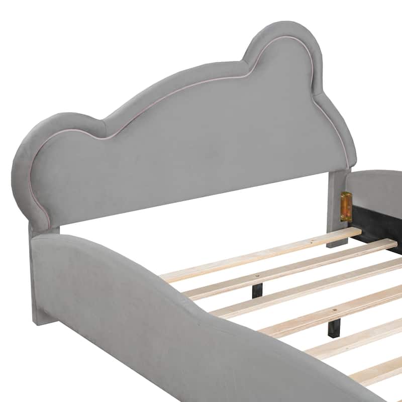 Velvet Platform Bed with Bear Shaped Headboard