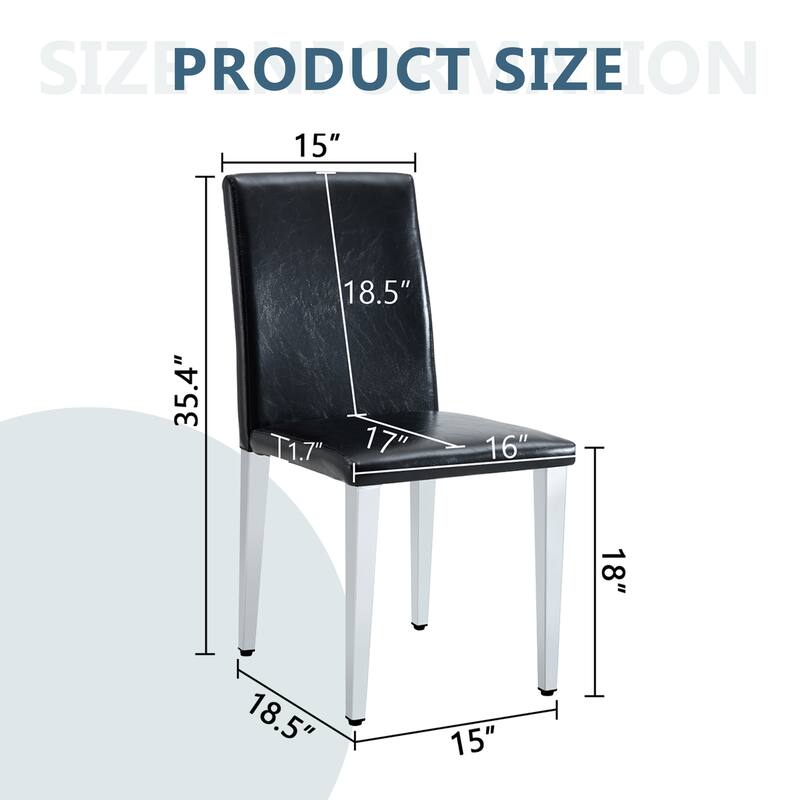 Simple 4 Piece PU Dining Chair with Cushions, Metal Legs, Non Slip Pads for Dining Room Kitchen Bedroom Living Room