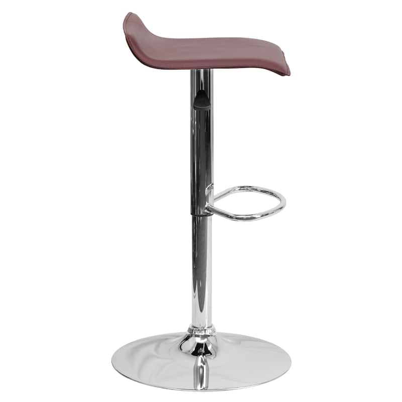 2 Pack Contemporary Vinyl Adjustable Height Barstool with Solid Wave Seat - 15"W x 15"D x 25.5" - 34"H