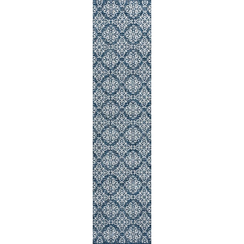 JONATHAN Y Maribel Traditional Mediterranean Tile Design Indoor/Outdoor Area Rug - 2 X 8 - Navy/Cream