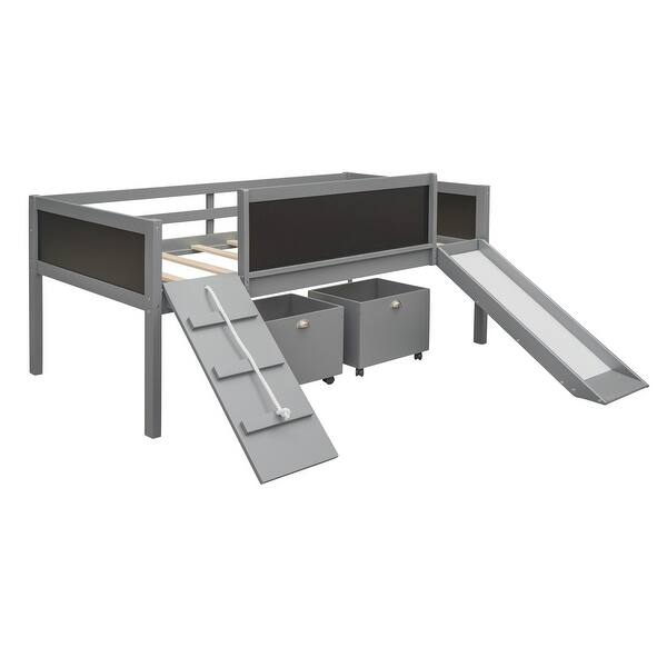 slide 2 of 19, Twin size Wood Loft Bed with Two Storage Boxes and Climbing Frame Gray
