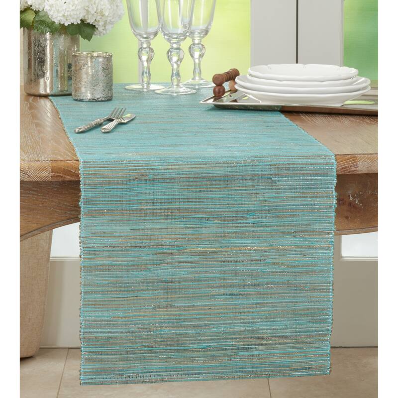 Nubby Table Runner With Shimmering Woven Design - 14"x54" - Turquoise