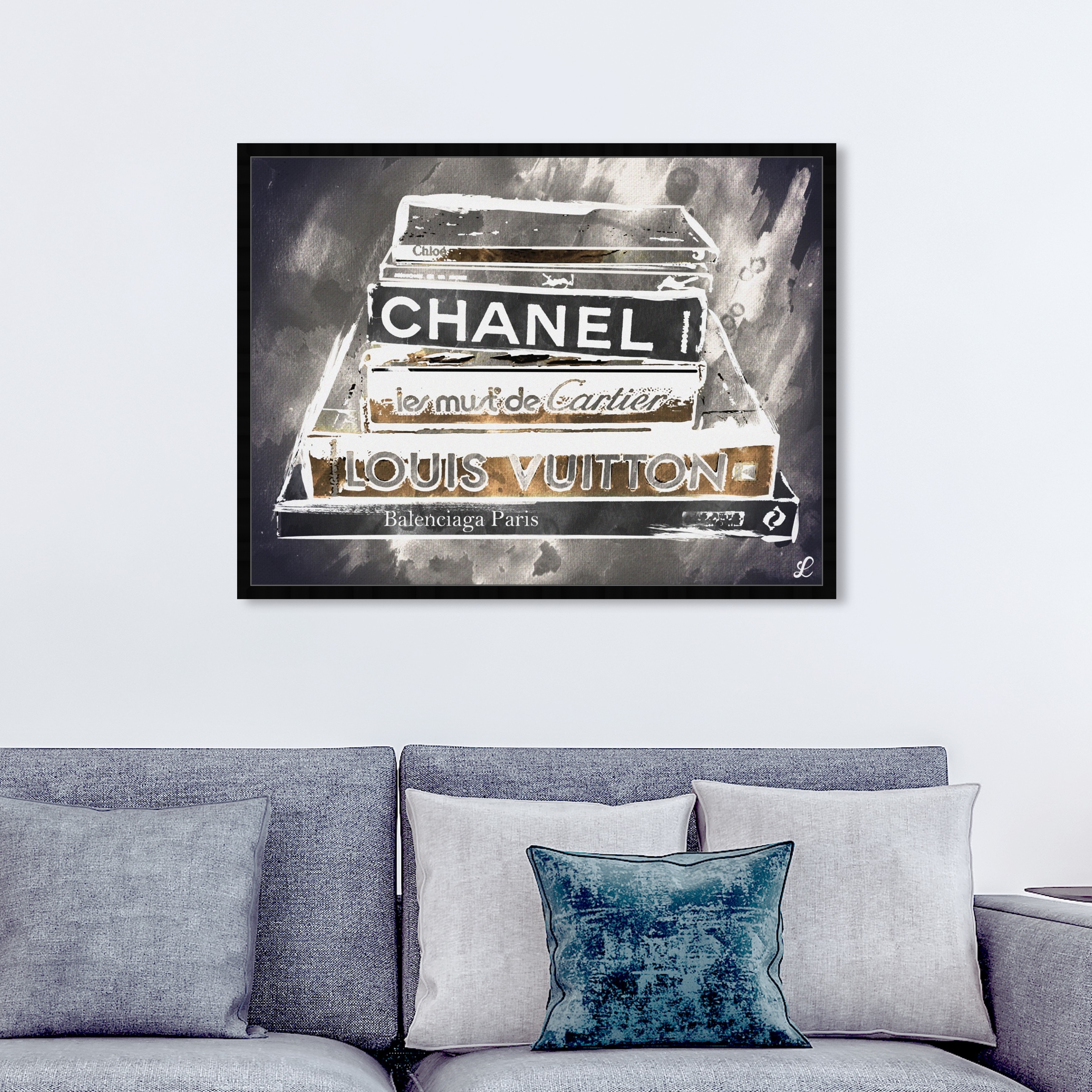 Oliver Gal 'Lectures Grey' Fashion and Glam Framed Wall Art Prints Books -  Gold, Gray - On Sale - Bed Bath & Beyond - 31287283