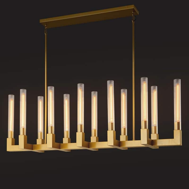 KAYLA 12-Light Candlestick Chandelier, Modern Chandelier with Glass Shade, Retangular Luxurious Ceiling Pendant Light - 54in