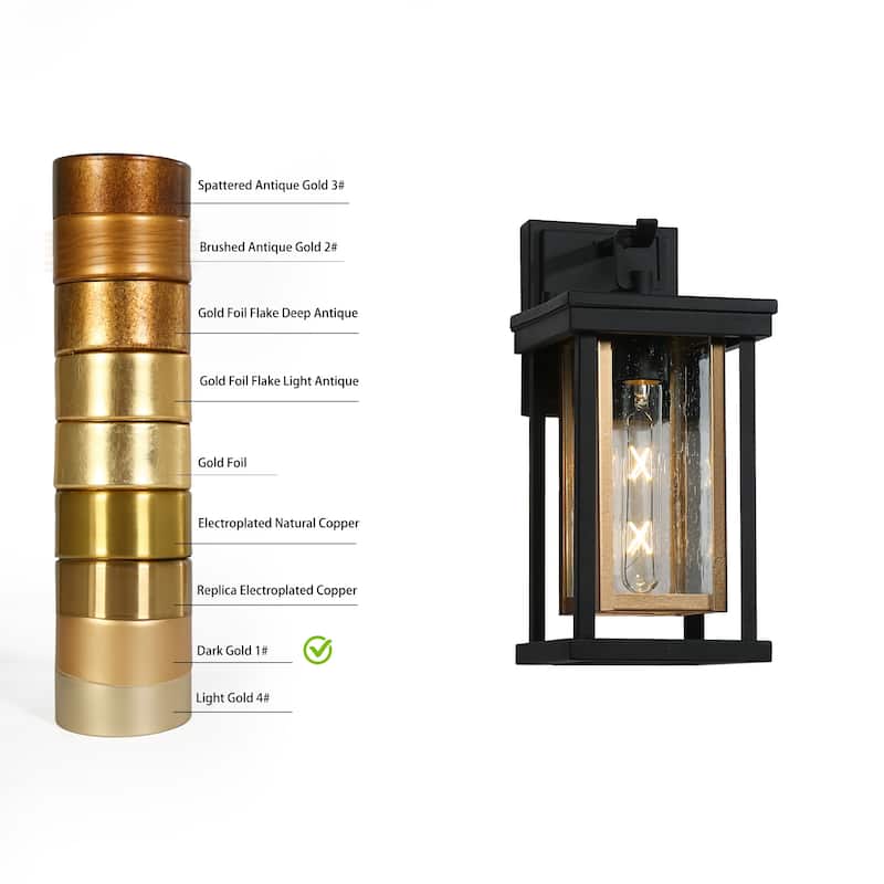 Modern 1-Light Outdoor Wall Sconces Black Gold Lantern Porch Patio Lamps - W 6.3"xD 7.9"xH 13.6"