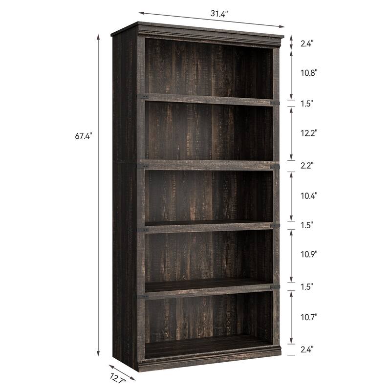 Farmhouse 5-Tier Bookcase for Home Office/Living Room