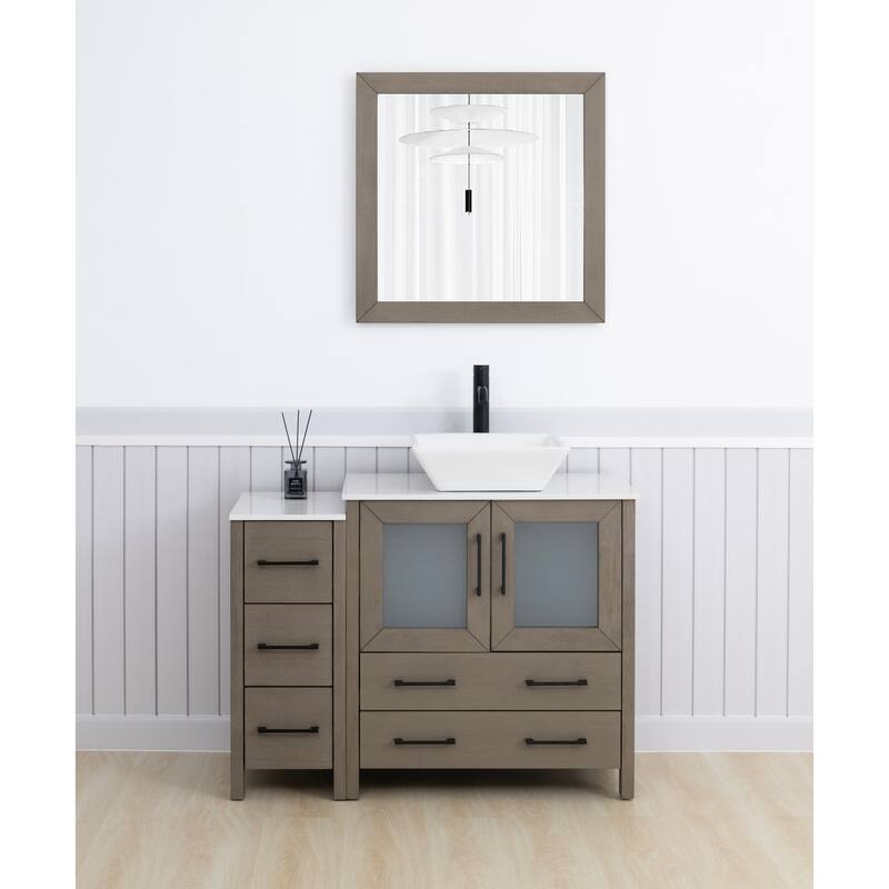 Vanity Art 42" Single Sink Bathroom Vanity Set with Engineered Marble Top and Free Mirror - 42 x 18.5 x 36 Inches