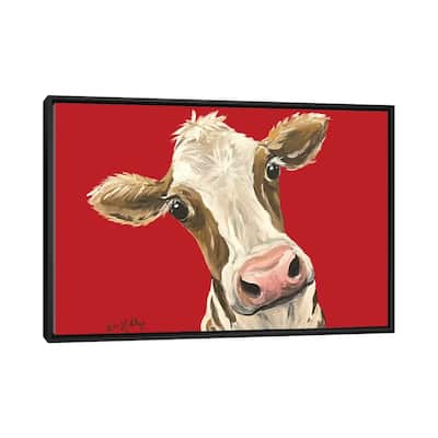 iCanvas "Cow Red New Background" by Hippie Hound Studios Framed