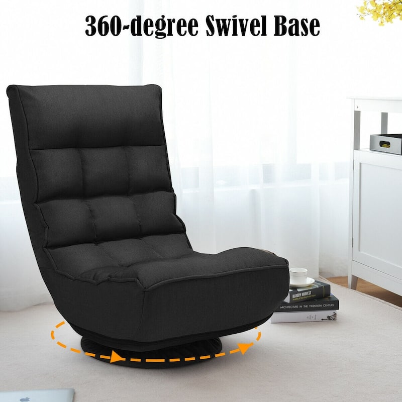 4-Position Adjustable 360 Degree Swivel Folding Floor Sofa Chair-Black - 24"L x 26"W x 35"H