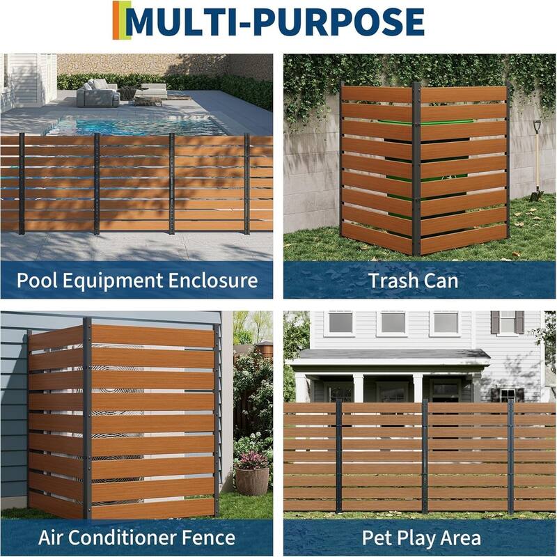 2-Pack 49 x 38 in Natural Cedar Privacy Screen No-Dig Outdoor Fence for Trash Can AC Unit and Patio Black