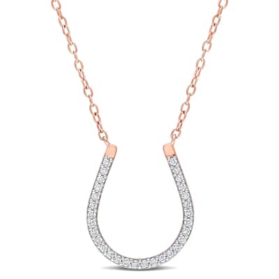 Miadora 1/6ct TDW Diamond Horseshoe Necklace in Rose Plated Sterling Silver