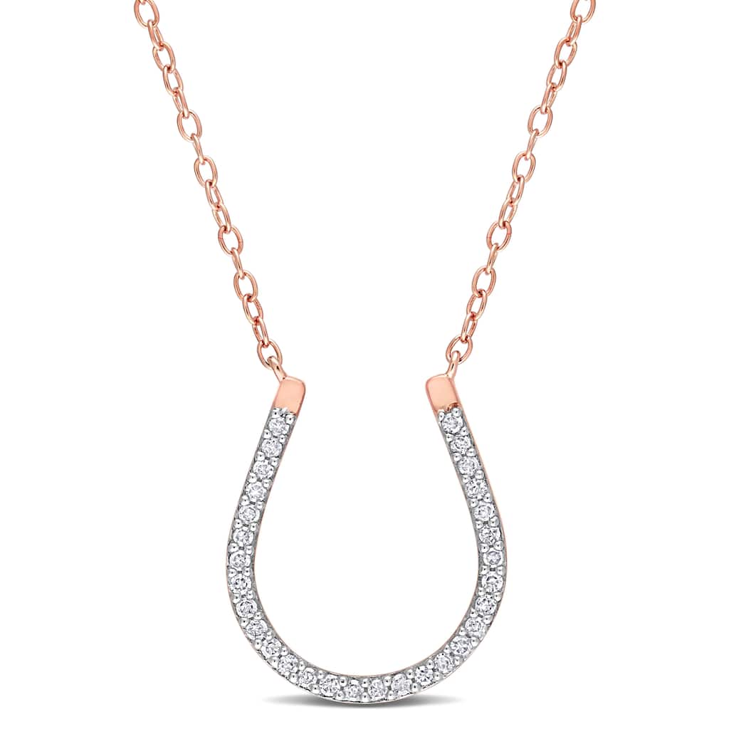 Miadora 1/6ct TDW Diamond Horseshoe Necklace in Rose Plated Sterling Silver