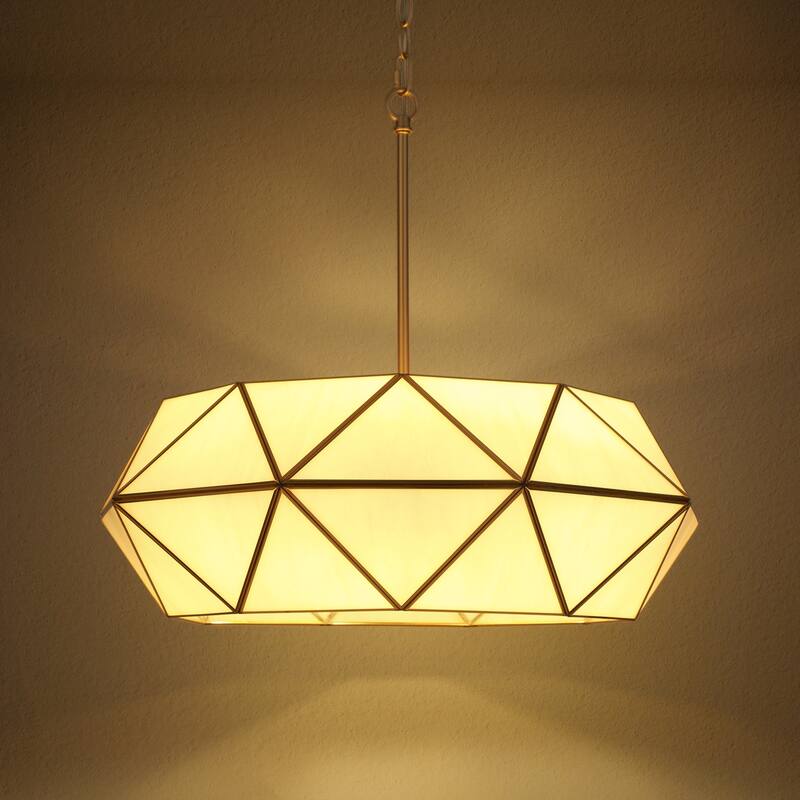 Mid-Century Modern 5-Light Gold Drum Chandelier for Dining Living Room Bedroom - Gold&Brass - 23.6" Dia. x 8.3" H