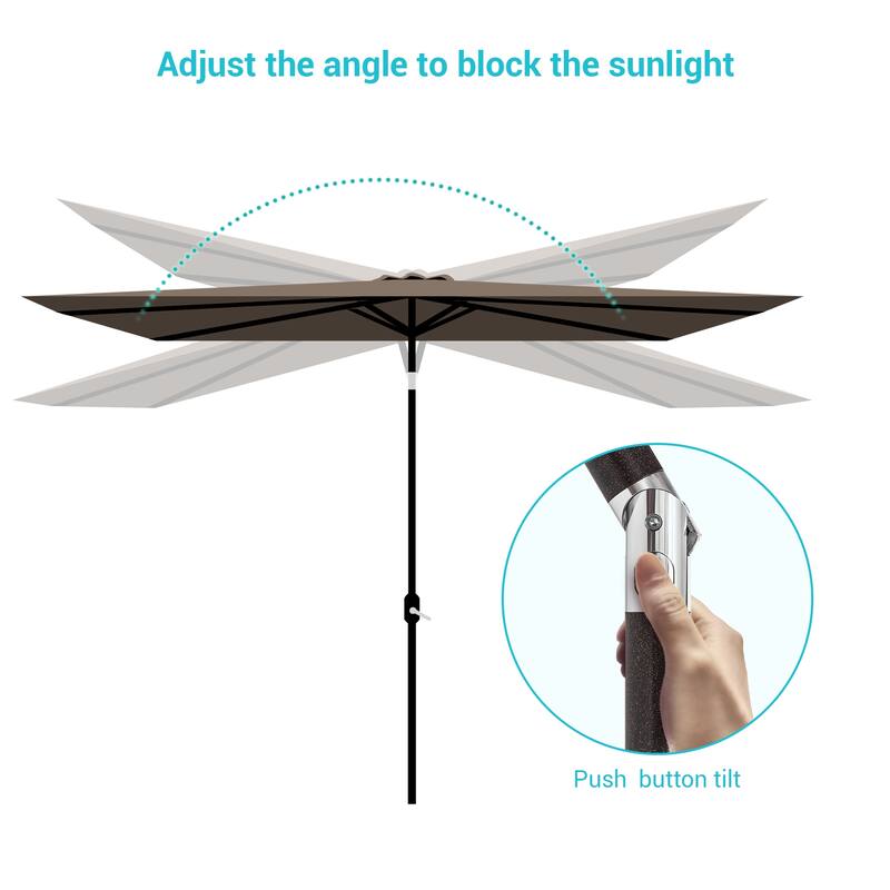 LIVOOSUN LED 10 x 6.5Ft Patio Table Umbrellas Outdoor Market Umbrella with Aluminium/Steel Pole, UV-Resistant Canopy